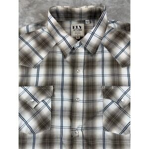 Ely Cattleman Shirt Mens 2XL Blue White‎ Plaid Western Pearl Snap Short Sleeve